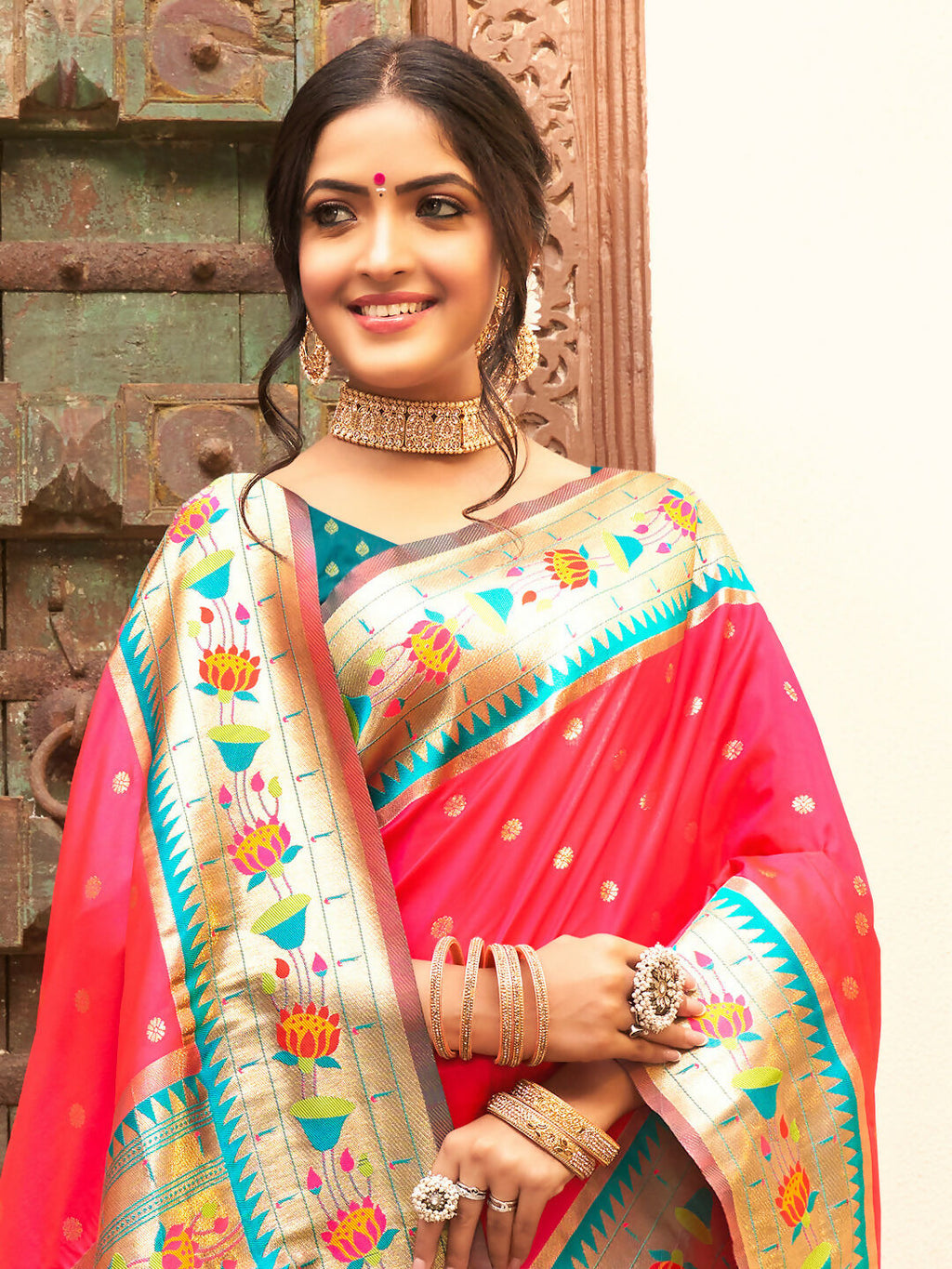 Shree Shyam Fashion Silk Blend Pink Saree | Grocsy