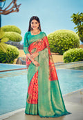 Exclusive Collection Wedding Red Green Collection Banarasi Silk Saree With Rich Pallu | Grocsy
