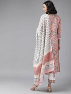 Yufta Peach Hand Block Printed Kurta with Trouser and Dupatta | Grocsy