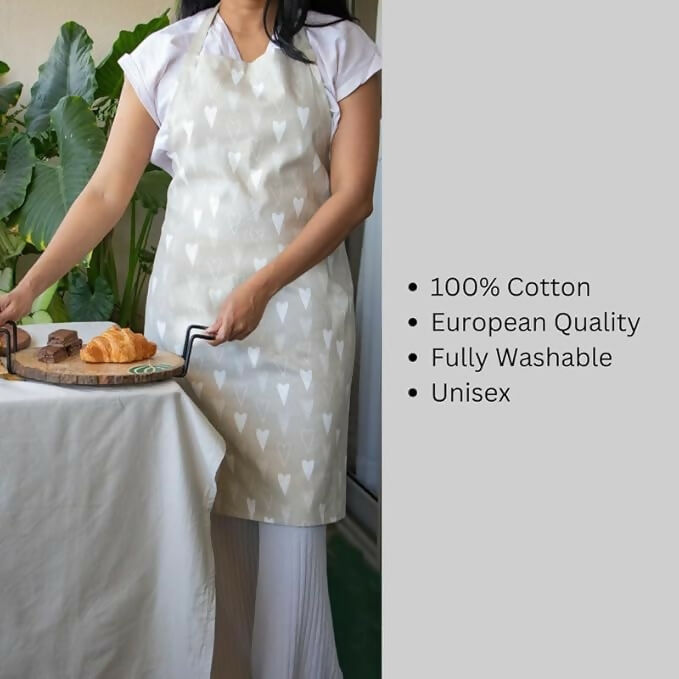 Oak & Lily 100% Cotton Kitchen Apron-Beige and Ivory | Grocsy