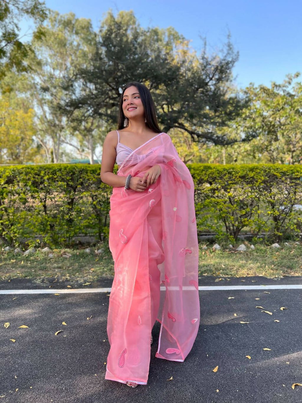 Vamsee Pink Organza Saree | Grocsy