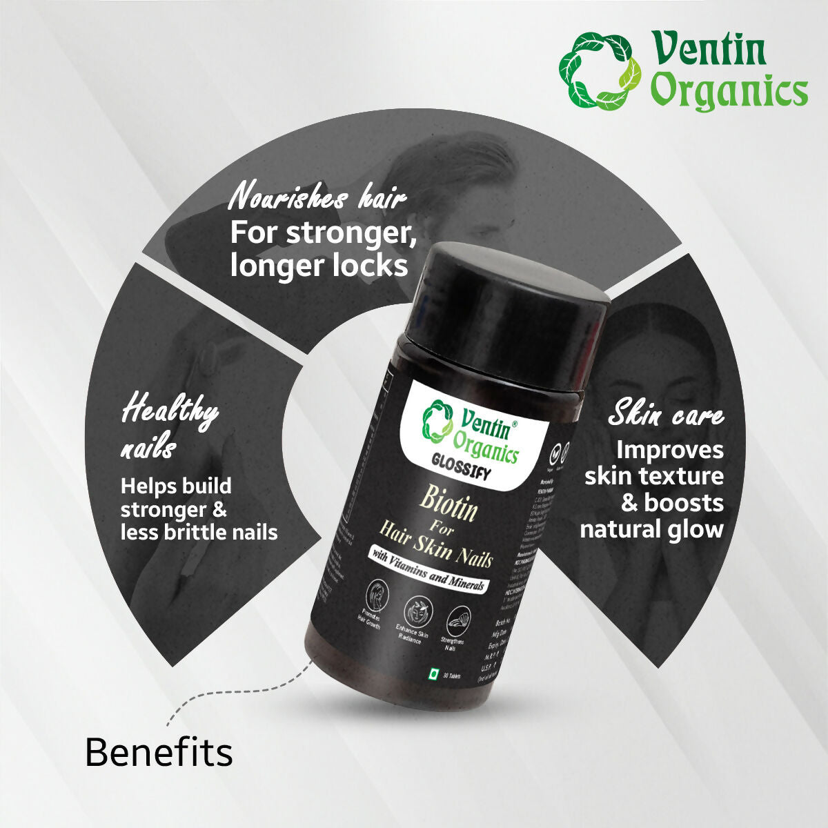 Ventin Organics Glossify Biotin Hair, Skin & Nails Tablets | Grocsy