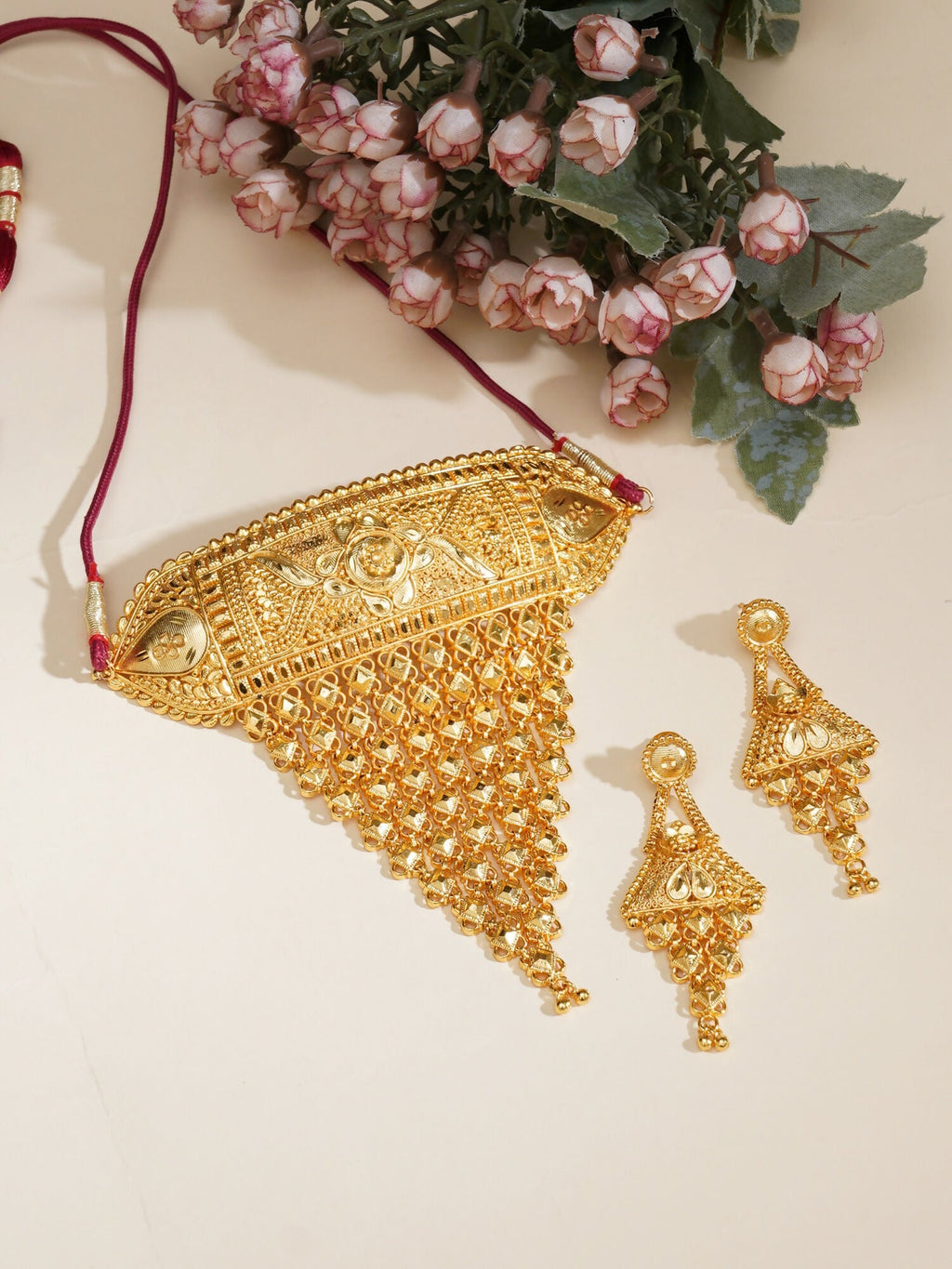 Gold plating jewellery set (Gold) - Ruby Raang | Grocsy