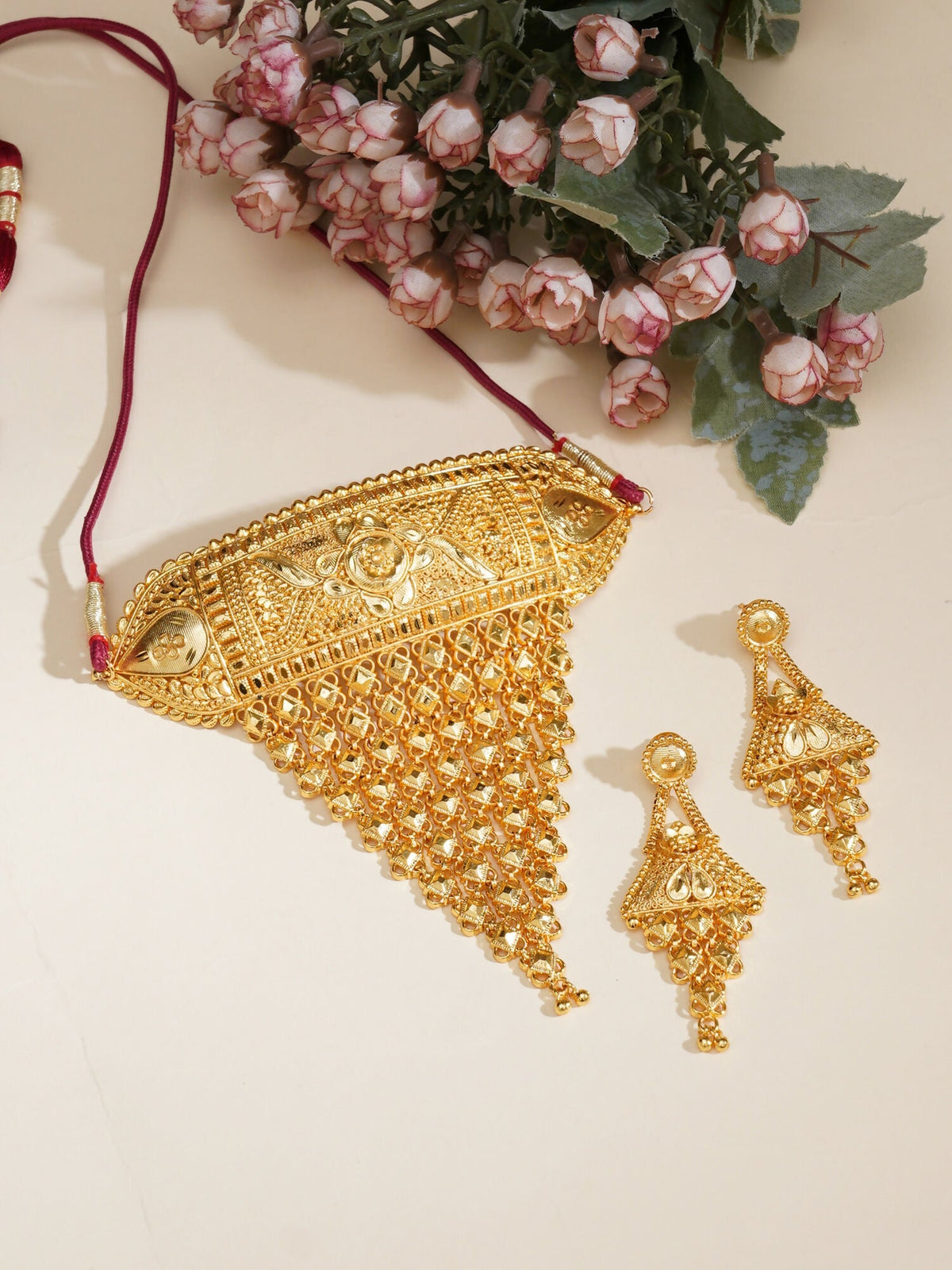 Gold plating jewellery set (Gold) - Ruby Raang | Grocsy
