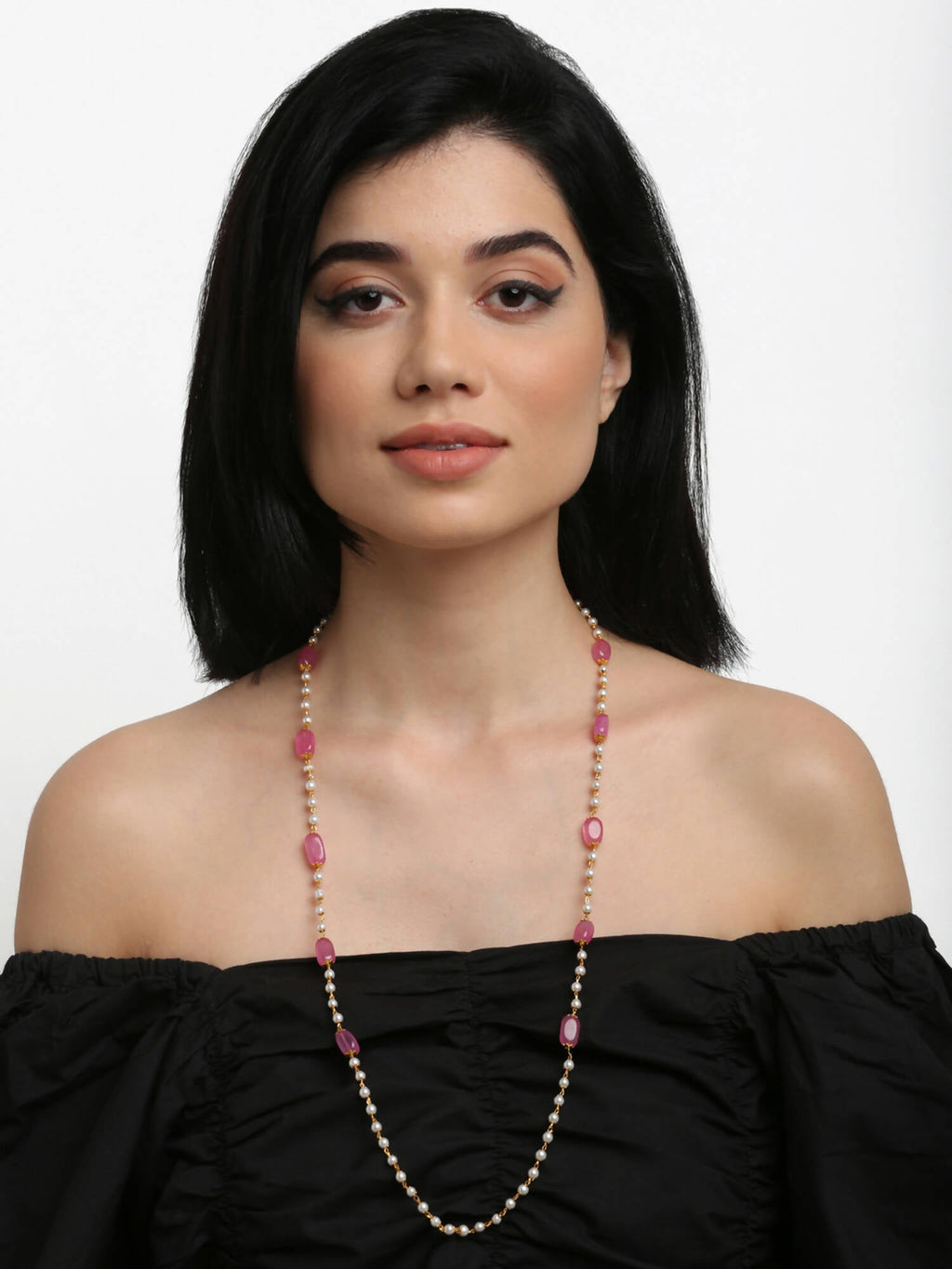 Stone And Gold-Polished Mask Chain - Ruby Raang | Grocsy