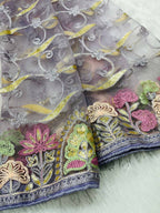 Vastranavya Soft Crush Georgette With Embroidery and Foil Multi Thread Work Saree - Lavender | Grocsy