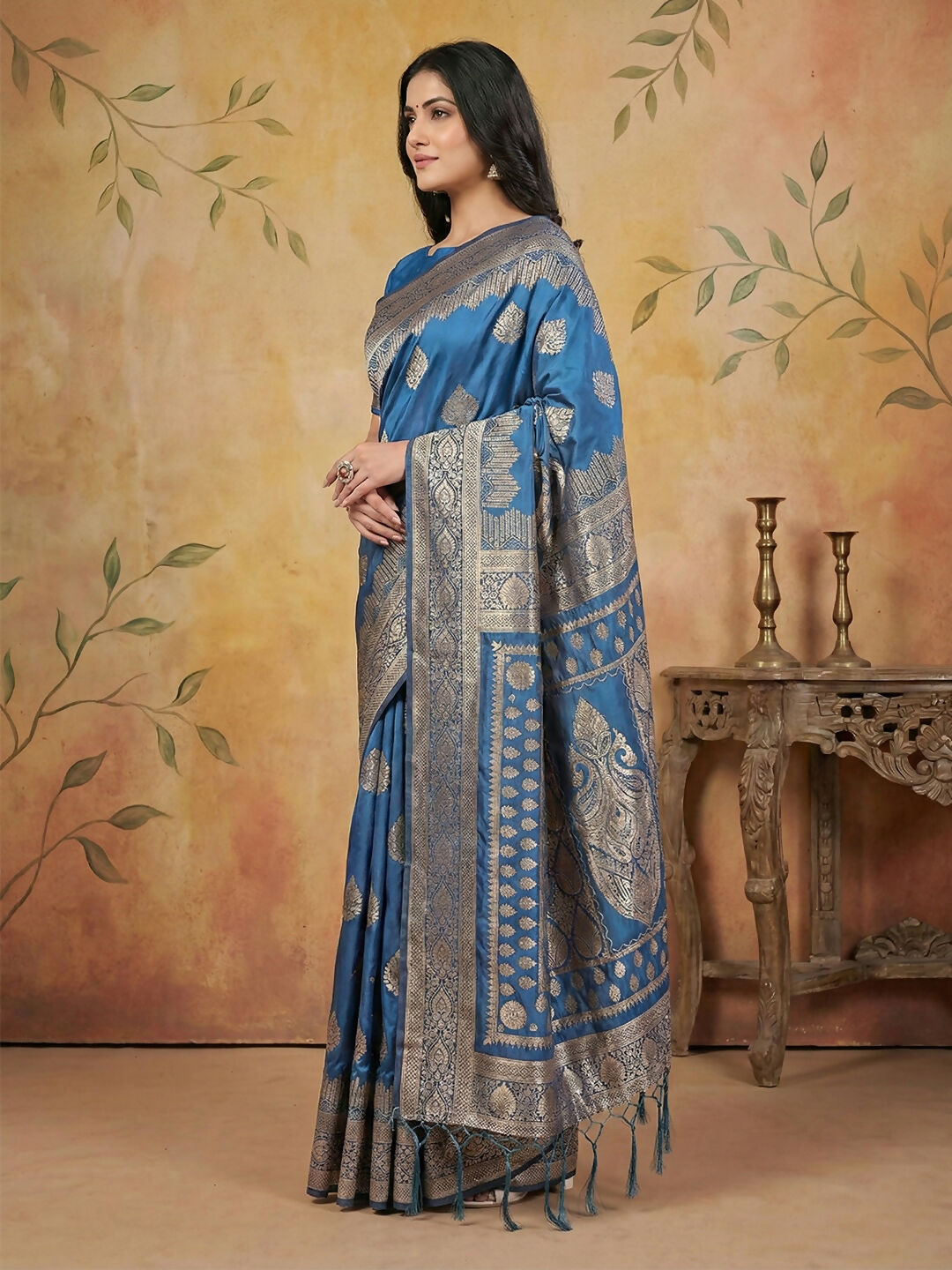 Shree Shyam Fashion Sky Blue Silk Blend Saree | Grocsy