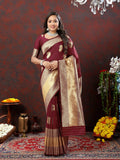 Lorenvalley Fashion Maroon Soft Silk Woven Design Gold Zari Weaving Saree | Grocsy