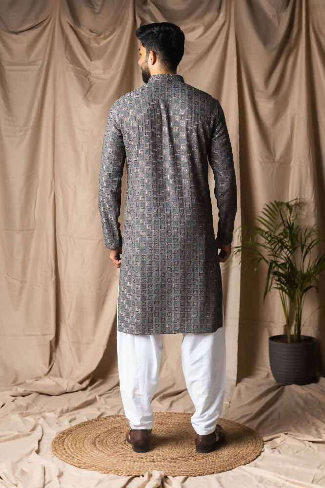 Grey Rayon Thread Embroidery Work Kurta Set - Mahotsav | Grocsy