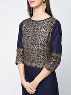 Aniyah Cotton Block Printed Navy Blue Latest Straight Kurta (AN-133K) | Grocsy