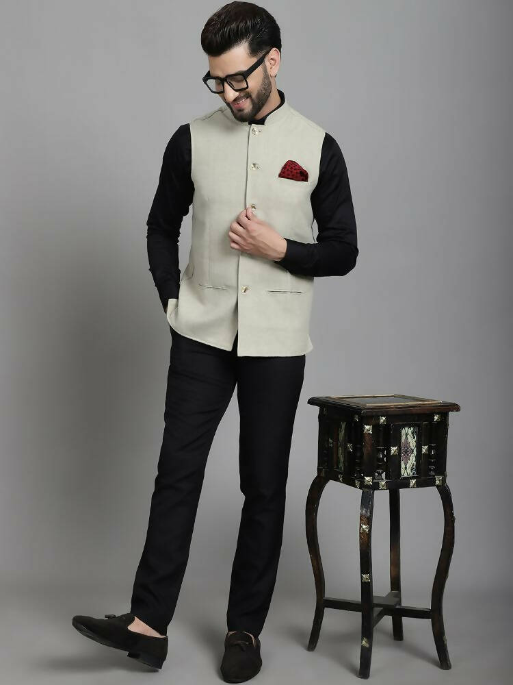 Even Apparels Self-Design Waistcoat With Welt Pockets - Beige | Grocsy
