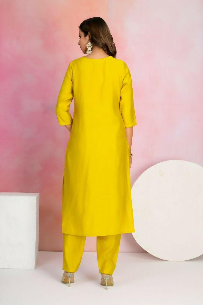 Ethnic Festive Wear Viscose Chanderi Yellow Stitched Suit With Dupatta - Tanisha | Grocsy