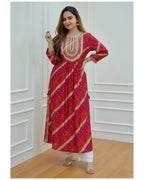 Alvano Women's Sequence Naira Cut Kurti with Pant set Printed Rayon | Grocsy