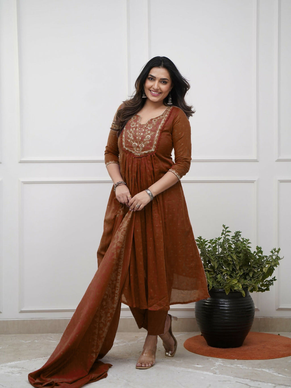 The52 Women's Beautiful Cotton Fabric Embroidery Work Straight Kurta Pant and Dupatta Set | Grocsy