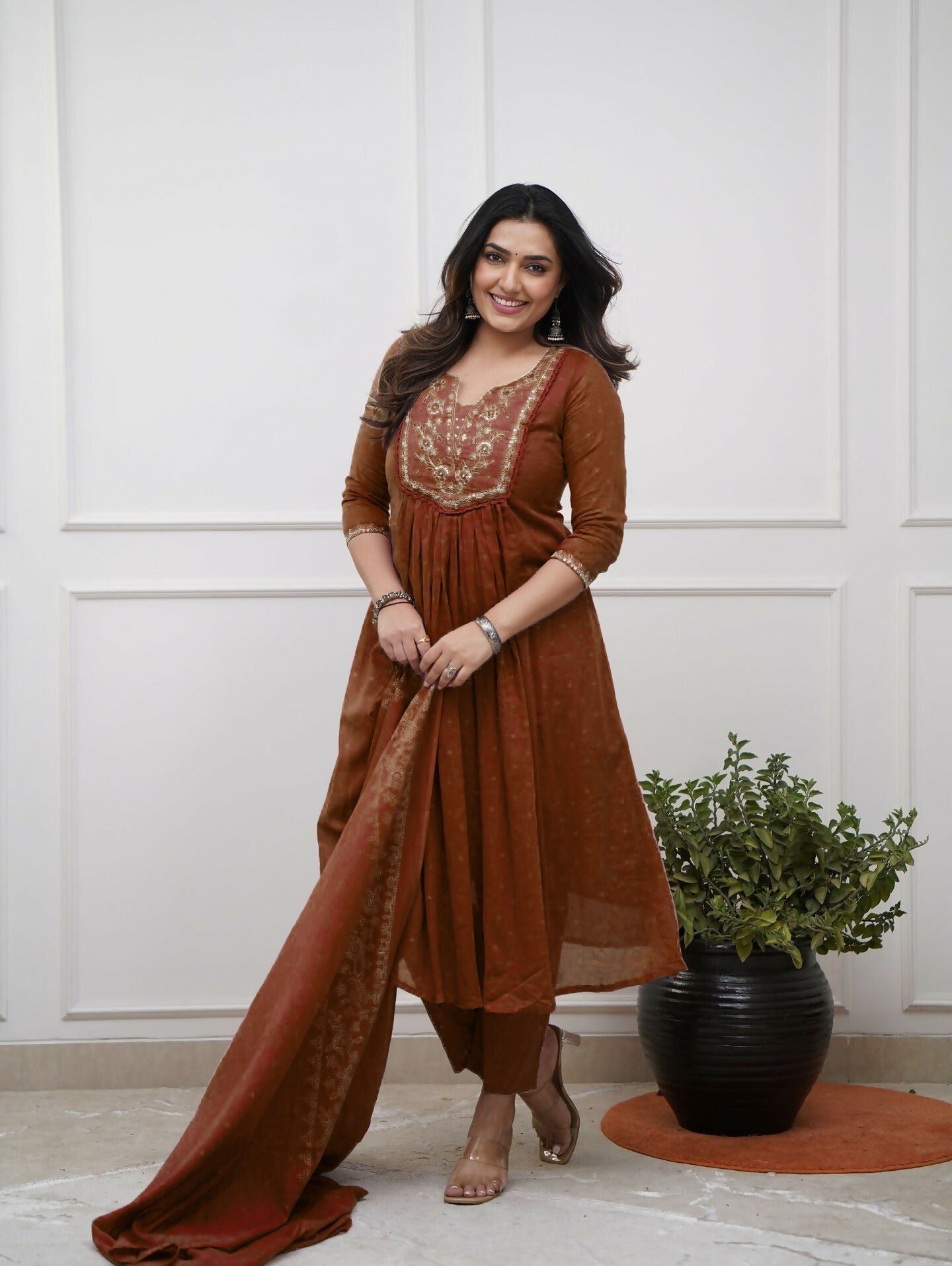 The52 Women's Beautiful Cotton Fabric Embroidery Work Straight Kurta Pant and Dupatta Set | Grocsy