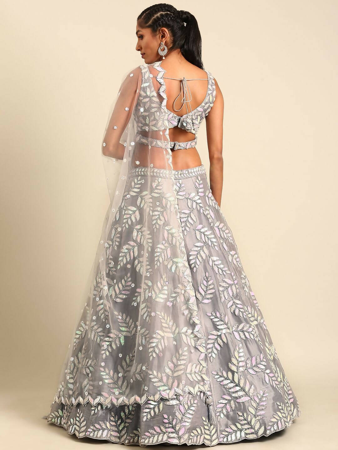 House of Panchhi Grey Organza Sequins & Zarkan embroidery Lehenga choli & Dupatta | Grocsy