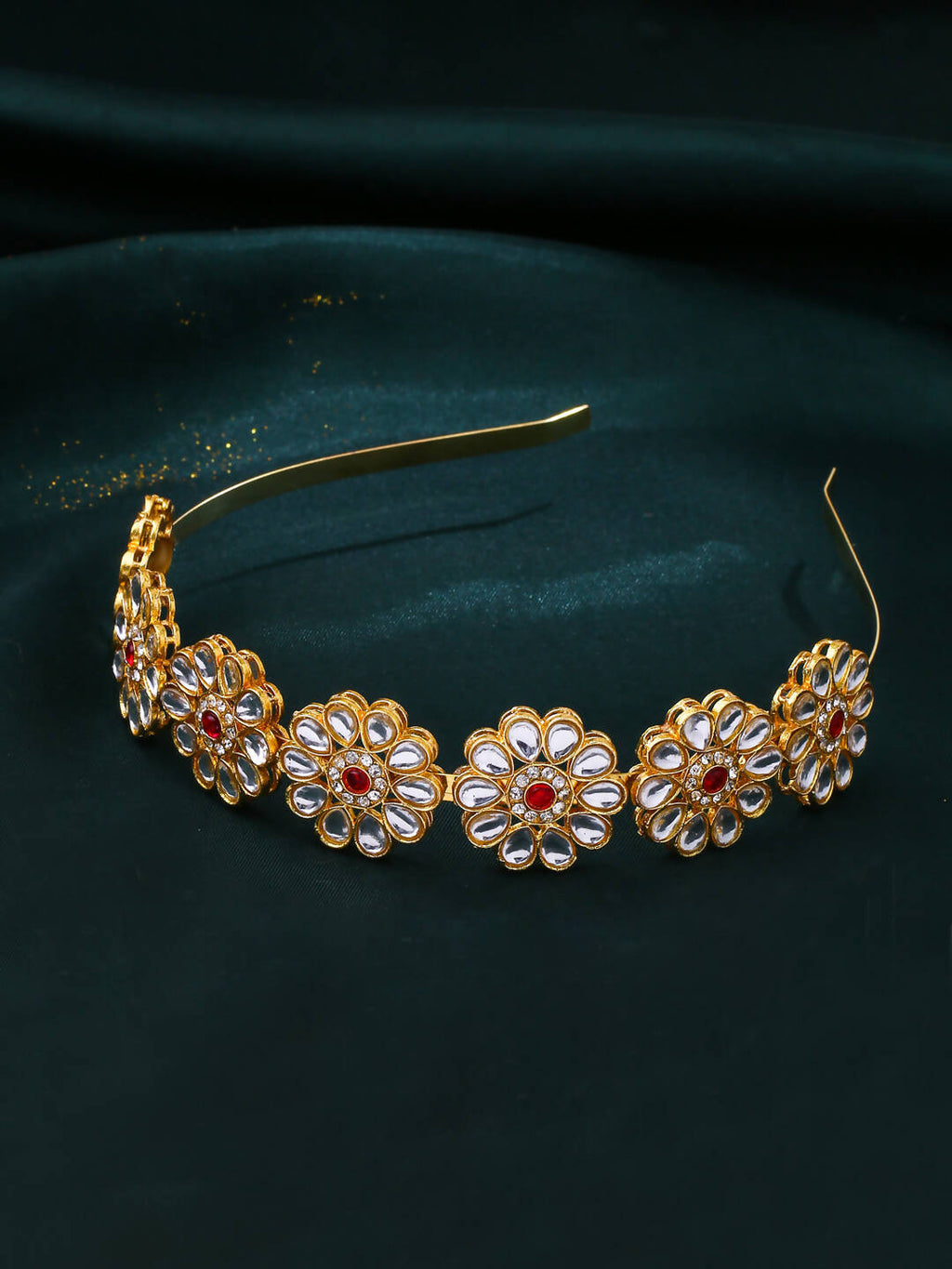 NVR Women's Rajputi Gold-Polished Kundan Matha Patti Hairband | Grocsy