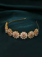 NVR Women's Rajputi Gold-Polished Kundan Matha Patti Hairband | Grocsy