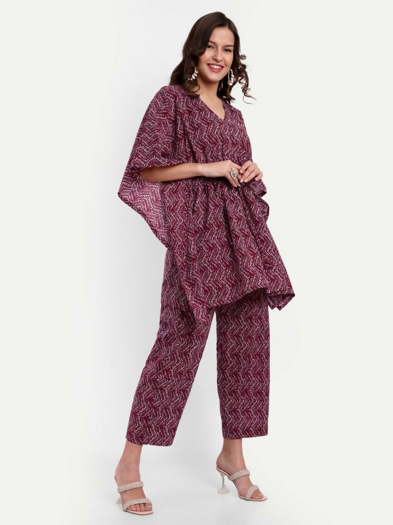 Alvano Printed Kaftan Kurti with Pant Set | Grocsy