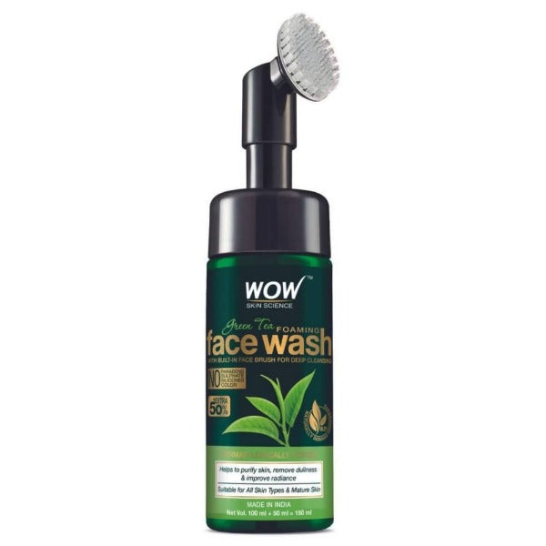 Wow Skin Science Green Tea Foaming Face Wash With Built-In Face Brush For Deep Cleansing | Grocsy