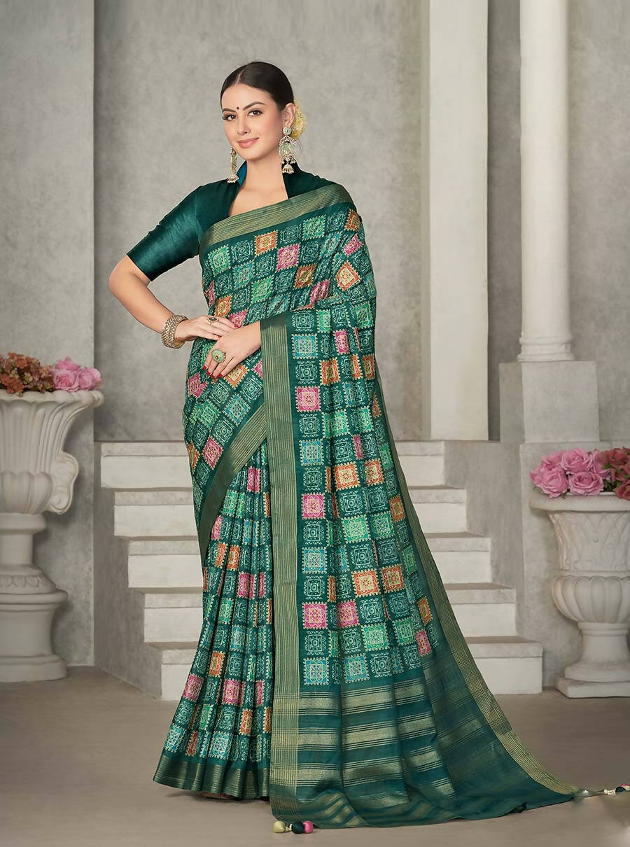 Green Rangkat Tussar Silk Woven Design Saree with Unstitched Blouse - Mohmanthan Eshani | Grocsy