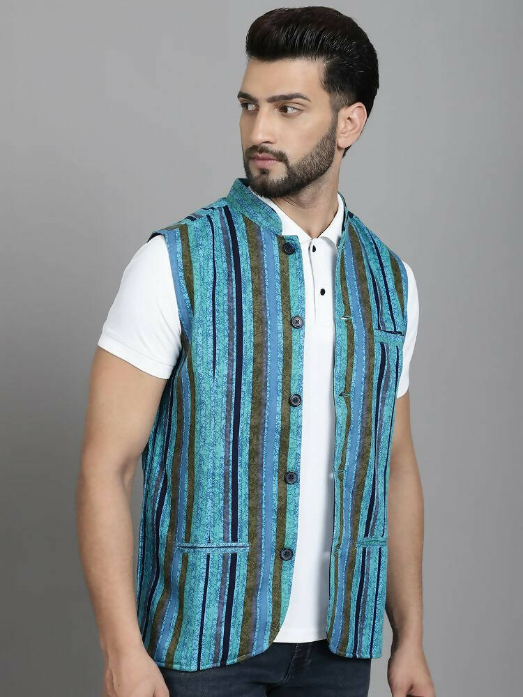 Even Apparels Nehru Jacket With Welt Pockets - Blue | Grocsy