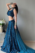 Jyoti Fashion Blue Thread Embroidery Georgette Designer Lehenga Choli with Dupatta | Grocsy