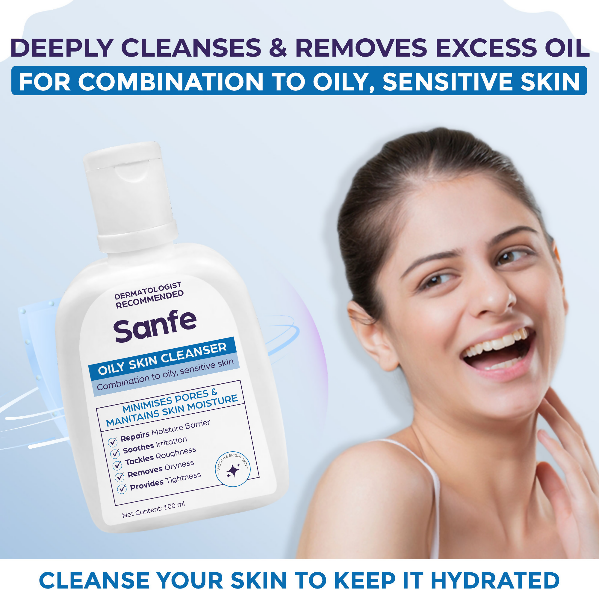 Sanfe Oily Skin Cleanser Minimises Pores & Maintains Skin Moisture cetaphil skin repair Face Wash | Grocsy