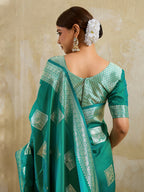 Shree Shyam Fashion Sea Green Silk Blend Saree | Grocsy