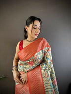 Joban Fashion Multi-Color Floral Digital Print Soft Lichi Silk Paithani Saree | Grocsy
