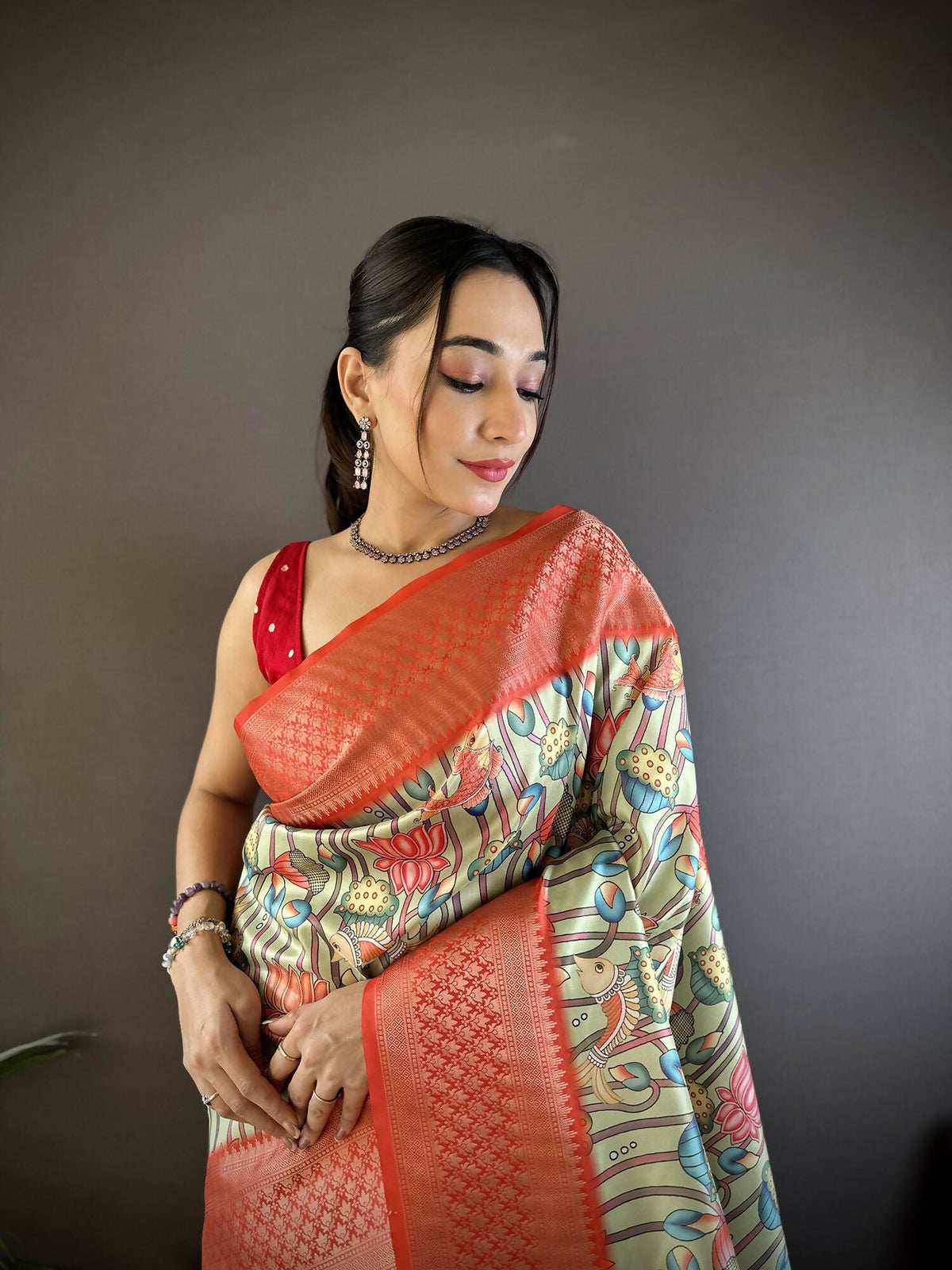 Joban Fashion Multi-Color Floral Digital Print Soft Lichi Silk Paithani Saree | Grocsy