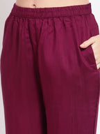 Myshka Women's Burgandy Solid Cotton Half Sleeve V Neck Casual Kurta Pant Dupatta Set | Grocsy