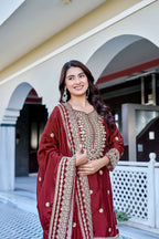 Teeya Creation Maroon Color Chinon Silk Heavy Embroidery Work Wedding Wear Sharara | Grocsy