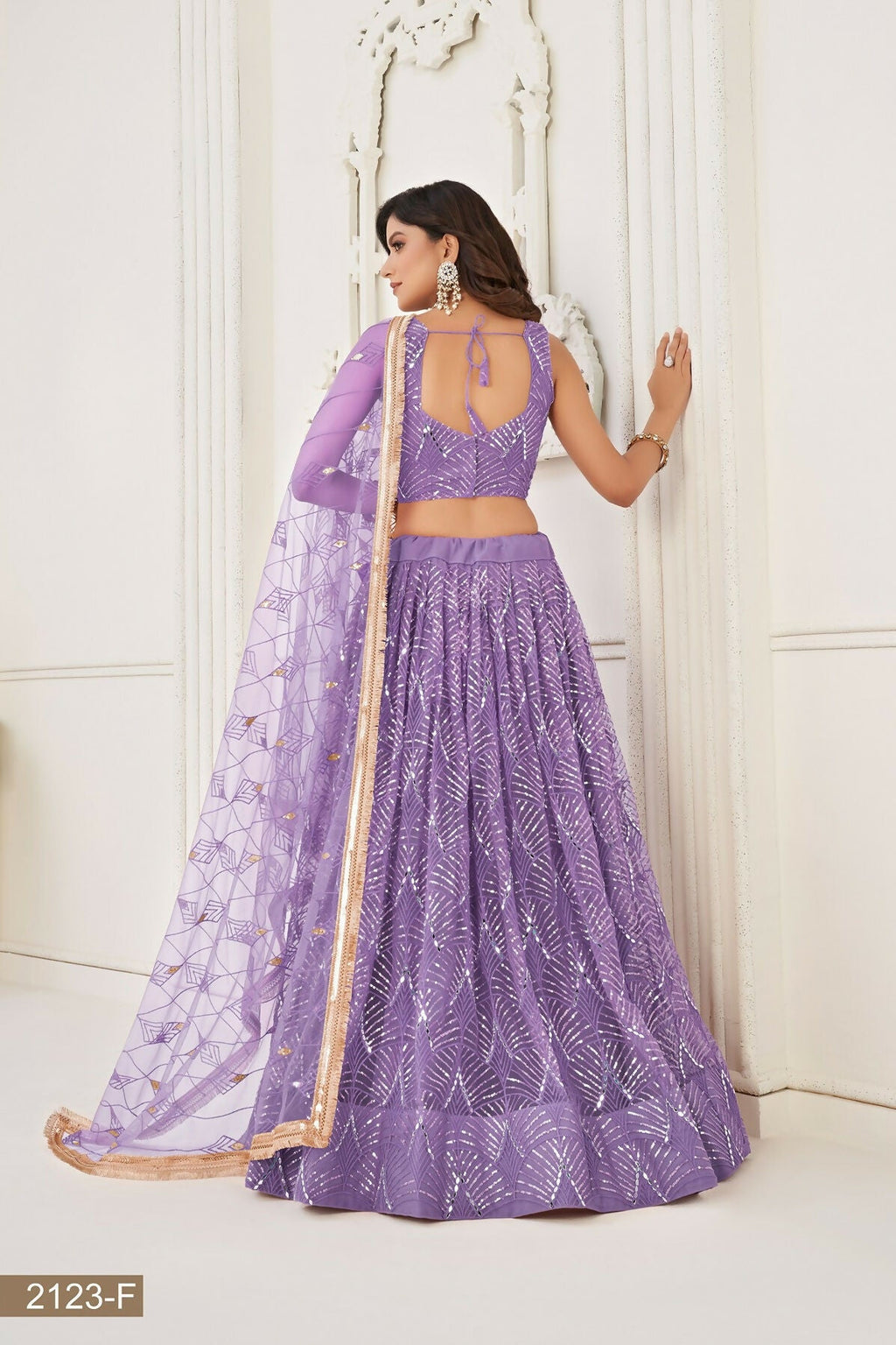 Eilara Glamorous Lavender Net With Sequins And Thread Embroidery Real Mirror Work Lehenga Choli For Wedding | Grocsy