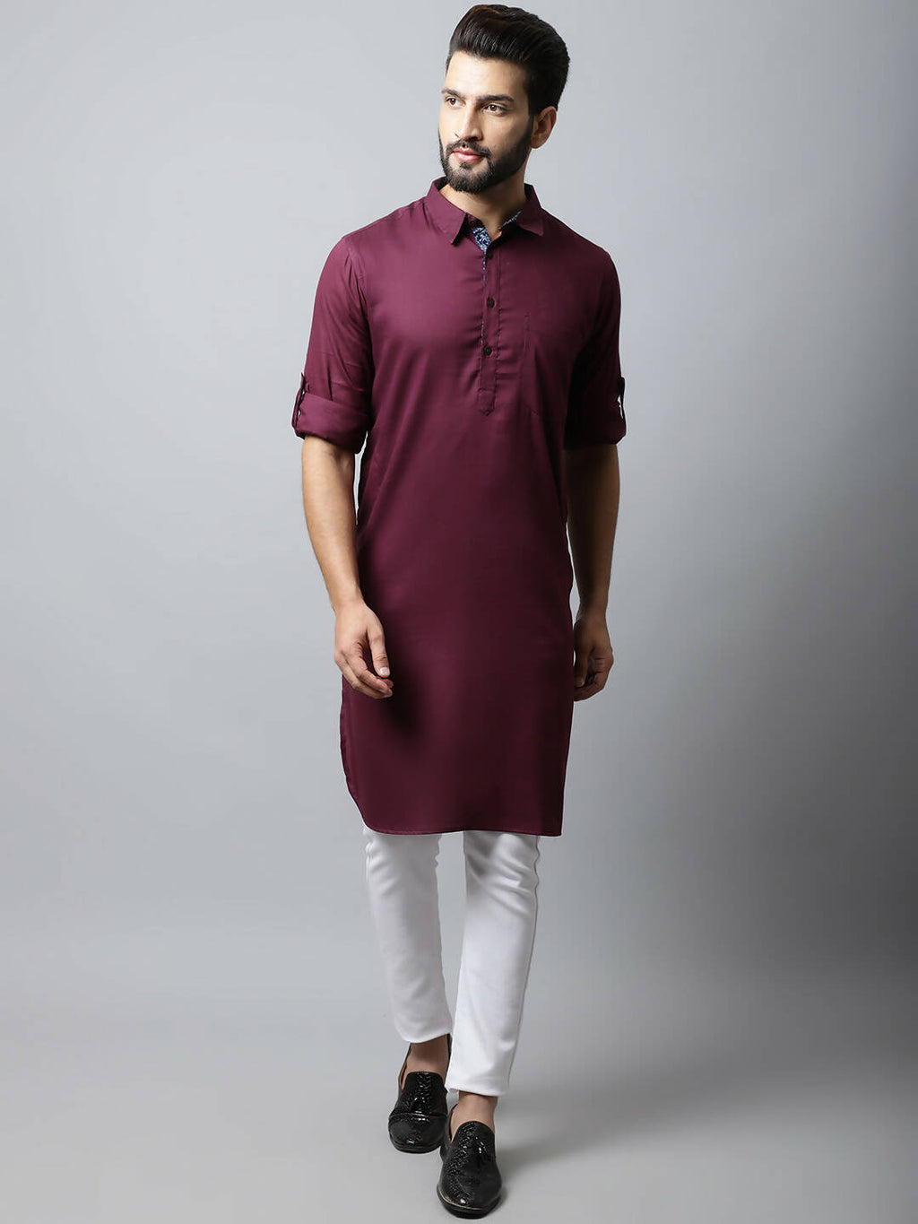Even Apparels Maroon Color Pure Cotton Solid Men's Kurta With Shirt Collar (MMS755) | Grocsy