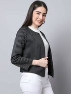 Even Apparels Black Polywool Open Front Statement Women's Jacket | Grocsy