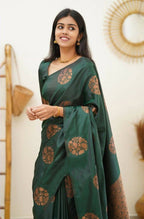 DEIANA'S Beautiful Designer Golden zari Soft Lichi Silk Saree - Green | Grocsy