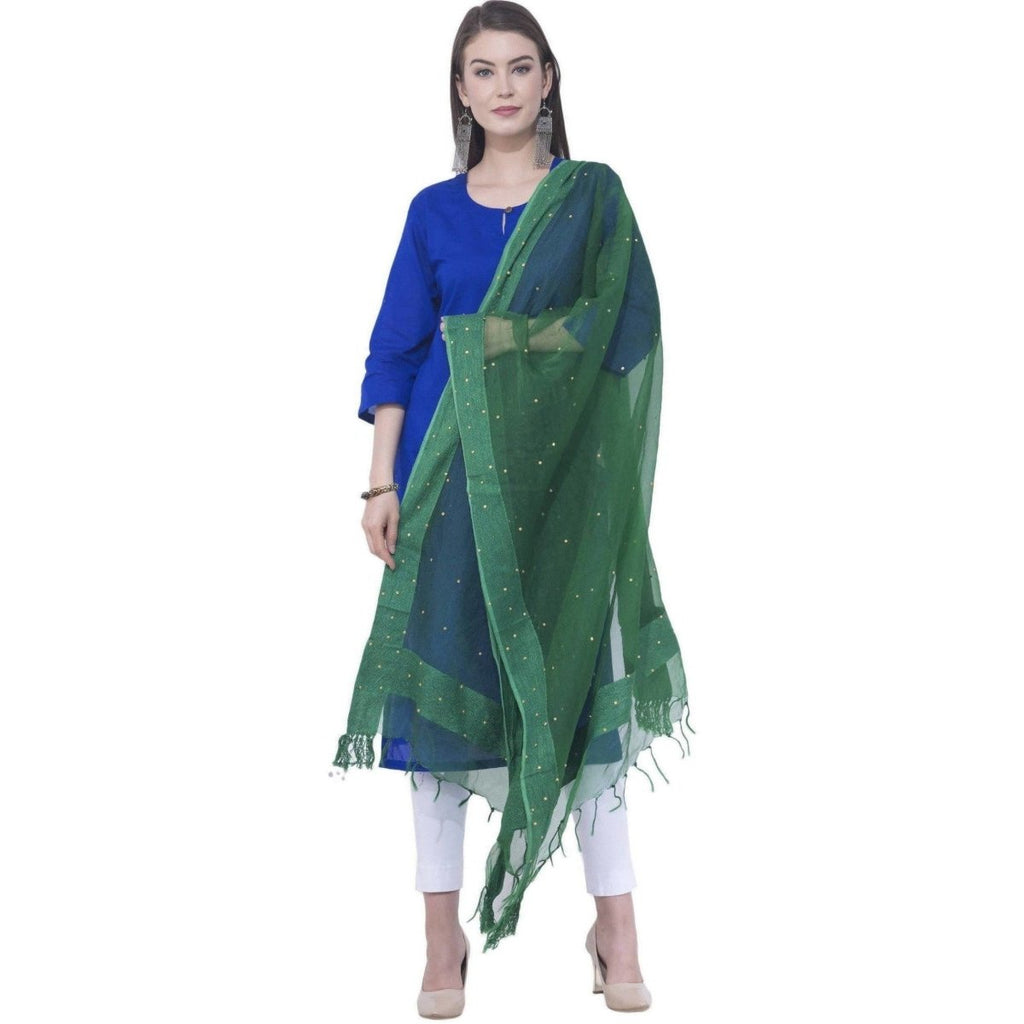 A R Silk Rama green Color Chandna Orgenza cotton Dupattas & Chunnis | Grocsy