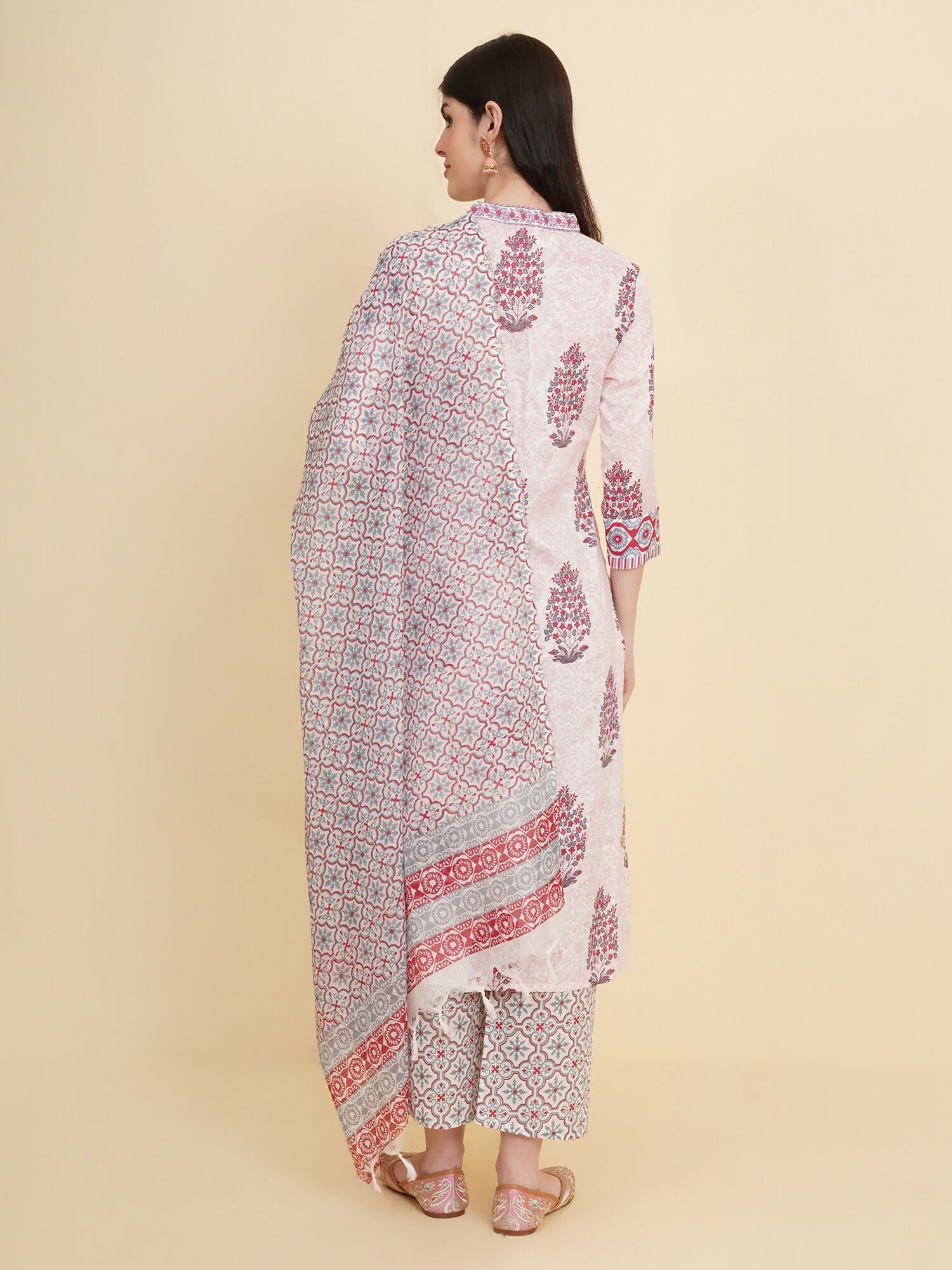 Designer Stylish White Cotton Stitched Suit With Dupatta - Tanisha | Grocsy