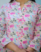 Kaajh Woman's Pink Printed Cotton Kurta Pant Set | Grocsy