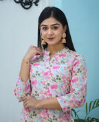 Kaajh Woman's Pink Printed Cotton Kurta Pant Set | Grocsy