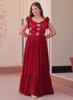 Prazu Fashion Maroon Georgette Embroidered Designer Gown | Grocsy