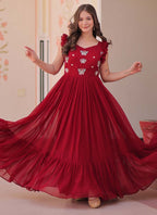Prazu Fashion Maroon Georgette Embroidered Designer Gown | Grocsy