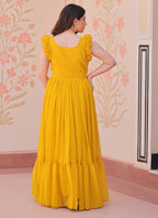 Prazu Fashion Yellow Georgette Embroidered Designer Gown | Grocsy