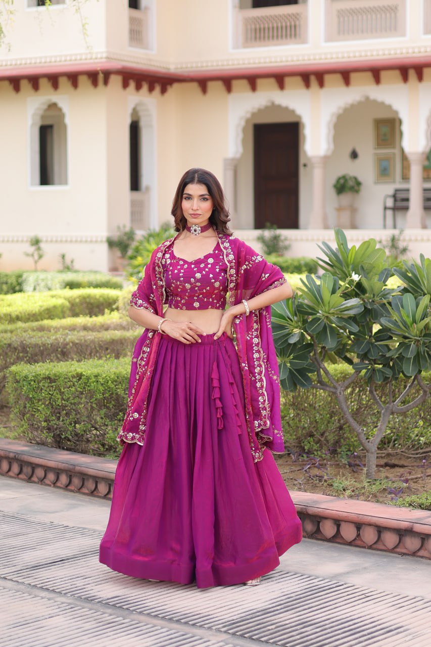 Prazu Fashion Purple Fendy Silk With Heavy Sequins & Thread Embroidered Lehenga Choli | Grocsy