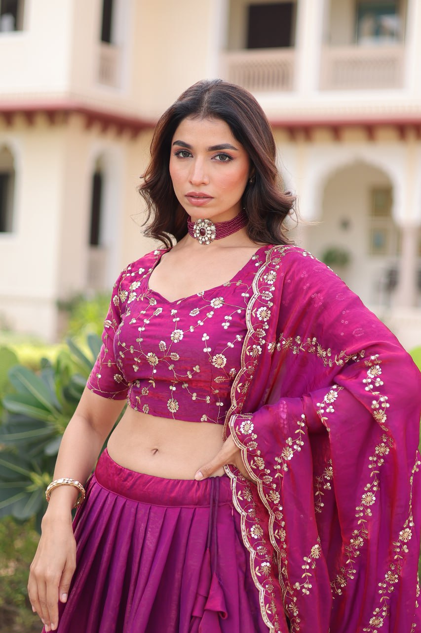 Prazu Fashion Purple Fendy Silk With Heavy Sequins & Thread Embroidered Lehenga Choli | Grocsy
