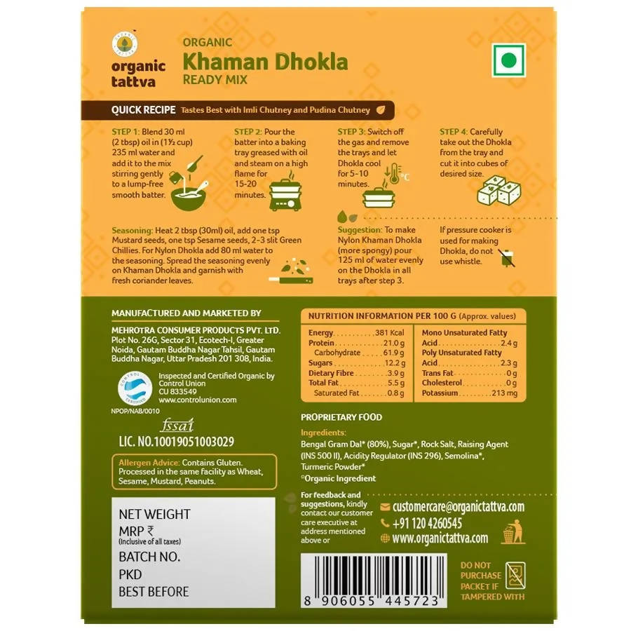 Organic Tattva Khaman Dhokla Ready Mix | Grocsy