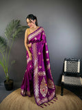 Joban Fashion Banarasi Purple Woven Soft Silk Saree | Grocsy
