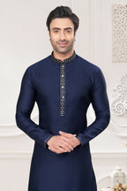 Functional Designer Men's Blue Jacquard Kurta With Pant - Rudra | Grocsy