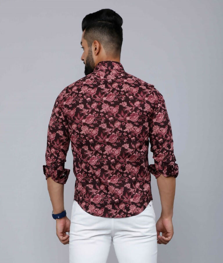 Miravan Men's Floral Slim Fit Long Sleeves Maroon Shirt | Grocsy
